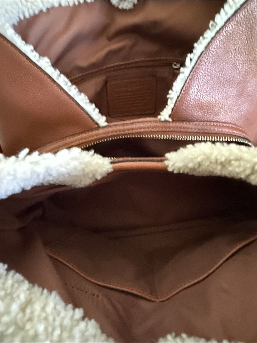 Coach Chestnut Leather Hobo with Cream Shearling Trim - Picture 11 of 13